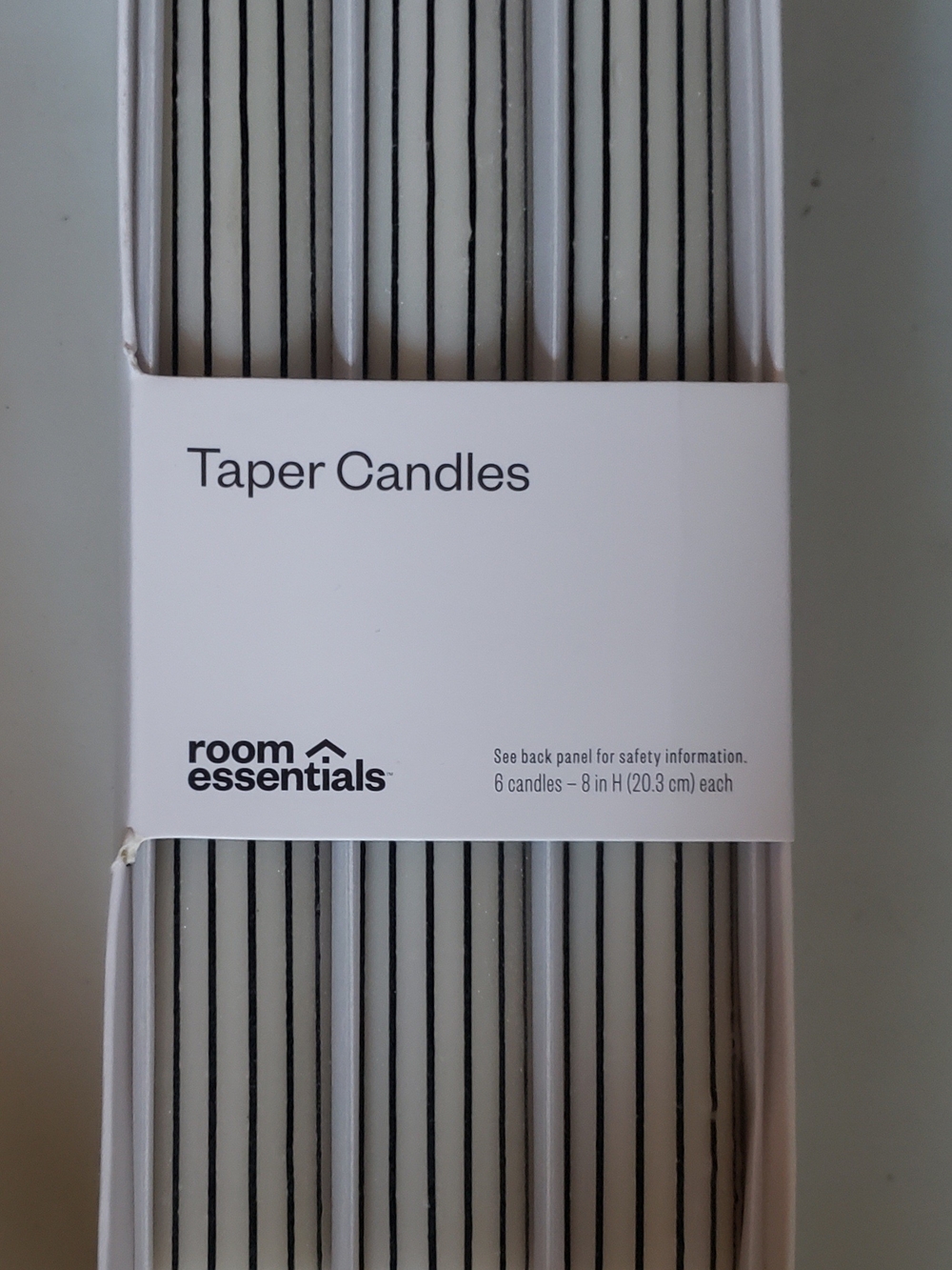 Room Essentials White Taper Candles with Black Stripes - Set of 6